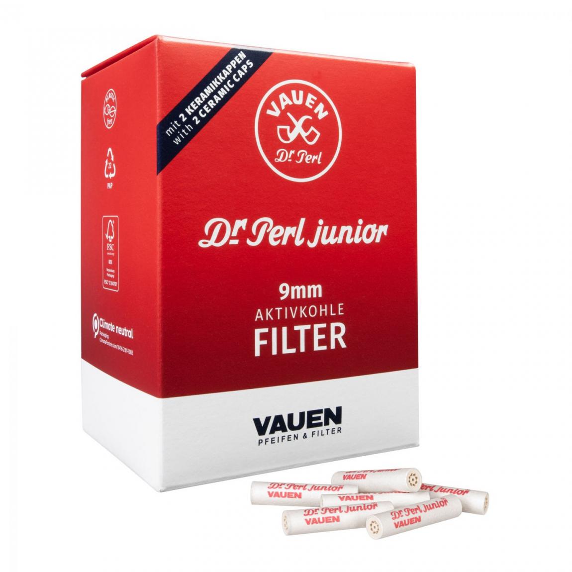 Vauen Dr. Perl junior Aktivkohle-Filter 9mm 1x180 Stück, mit 2 Keramikkappen